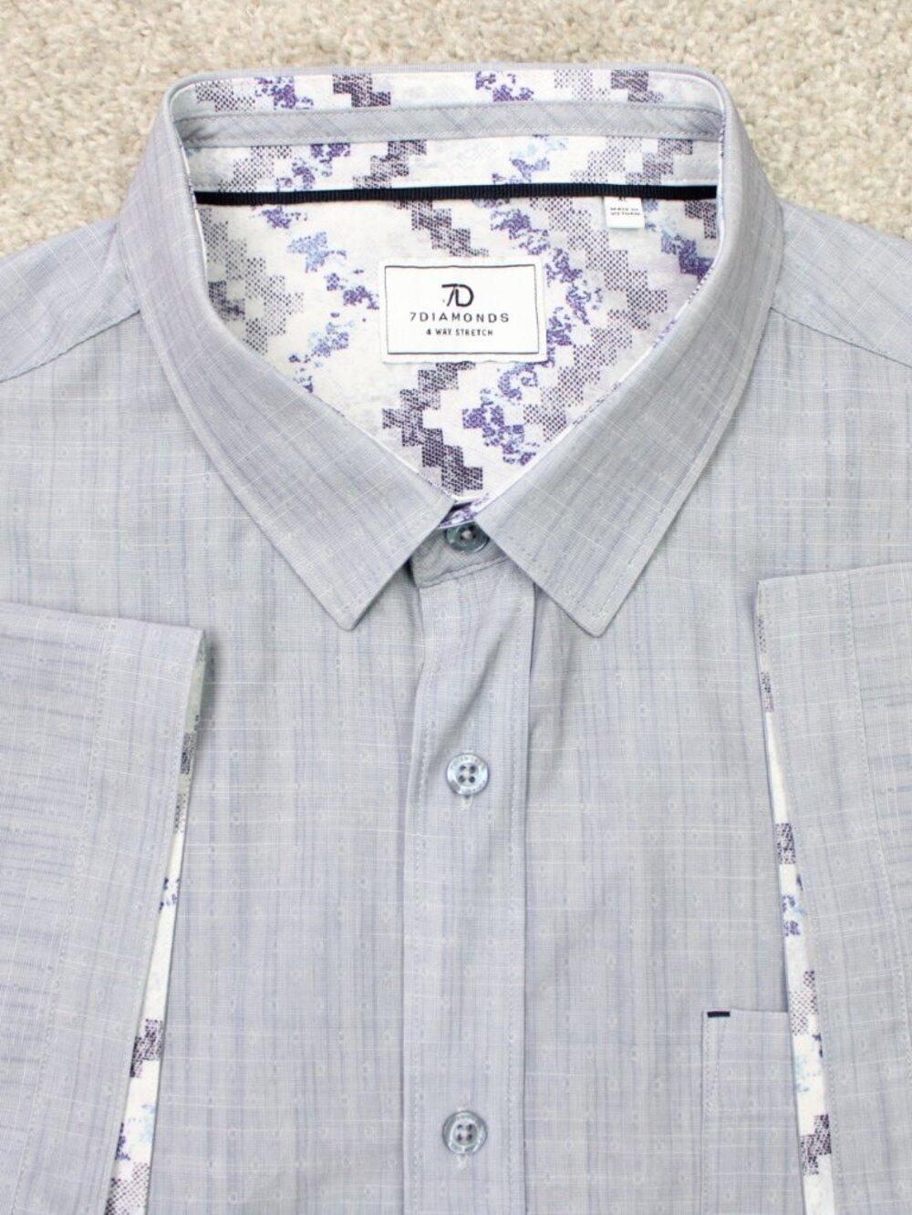 7 Diamonds Shirt Mens XL Gray Vista 4-Way Stretch Woven Polyester Short Sleeve